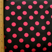 Bright Pink Polka Dots on Black Swimsuit Fabric