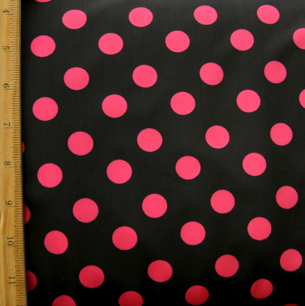 Bright Pink Polka Dots on Black Swimsuit Fabric