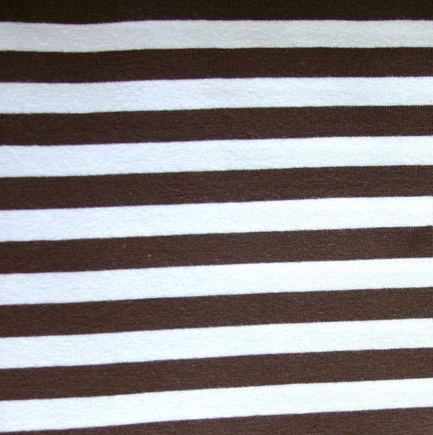 Brown and White 3/8" Stripe Cotton Lycra Knit Fabric