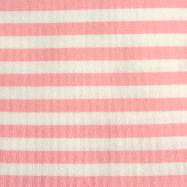Bubblegum and White Stripe Cotton Lycra Knit Fabric