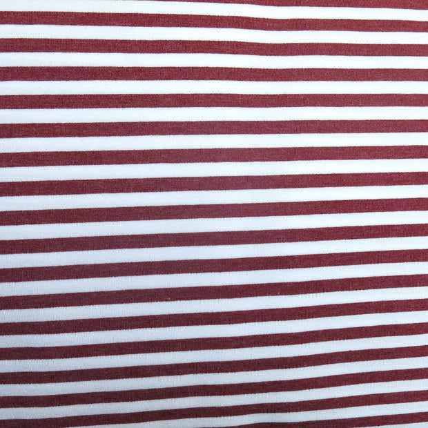 Burgundy and White 1/4" wide Stripe Cotton Lycra Knit Fabric