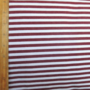 Burgundy and White 1/4" wide Stripe Cotton Lycra Knit Fabric