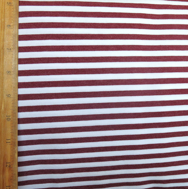 Burgundy and White 1/4" wide Stripe Cotton Lycra Knit Fabric