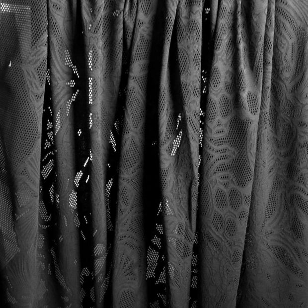Carbon Black Floral Poly Lycra Mesh Fabric