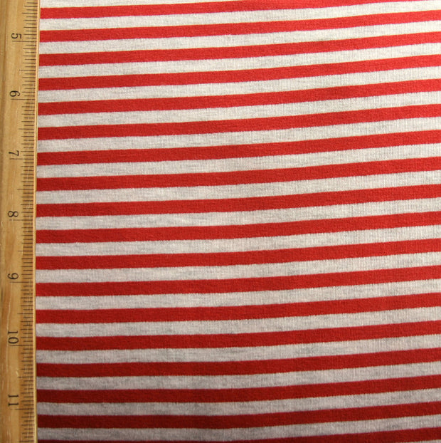 Carmine Red/Heathered Grey Narrow Stripe Bamboo Lycra Knit Fabric