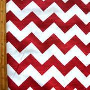Carmine Red Chevrons on White Jersey Knit Fabric