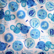 Cat and Mouse Best Friends PUL Knit Fabric, Blue Colorway