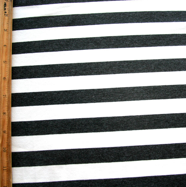 Heathered Charcoal and Ivory Stripes Rayon Lycra Jersey Knit Fabric