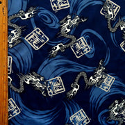 Chinese Dragons on Navy Microfiber Boardshort Fabric - 33" Remnant