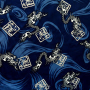 Chinese Dragons on Navy Microfiber Boardshort Fabric - 33" Remnant