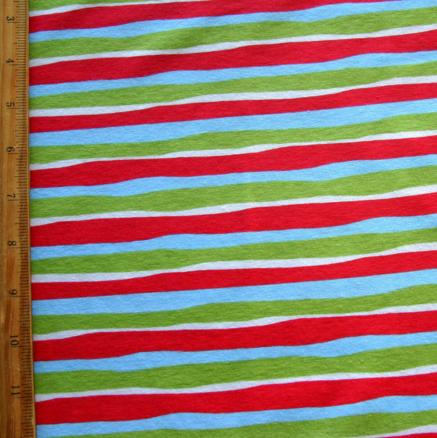 Christmas Wavy Stripes Cotton Lycra Knit Fabric