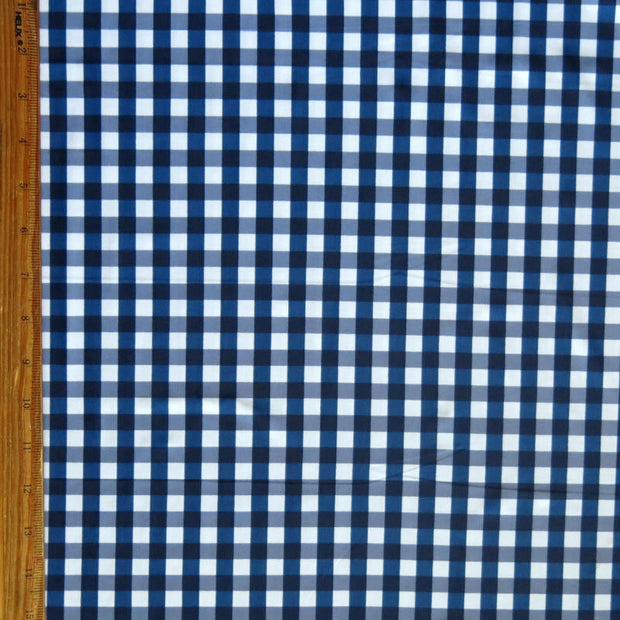 Classic Navy and White Gingham Nylon Spandex Swimsuit Fabric - 19" remnant