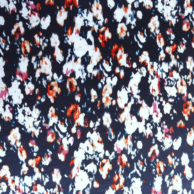 Colorful Abstract Flowers on Navy Nylon Spandex Swimsuit Fabric - 36" Remnant