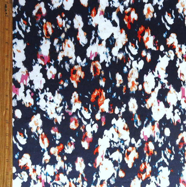 Colorful Abstract Flowers on Navy Nylon Spandex Swimsuit Fabric - 36" Remnant