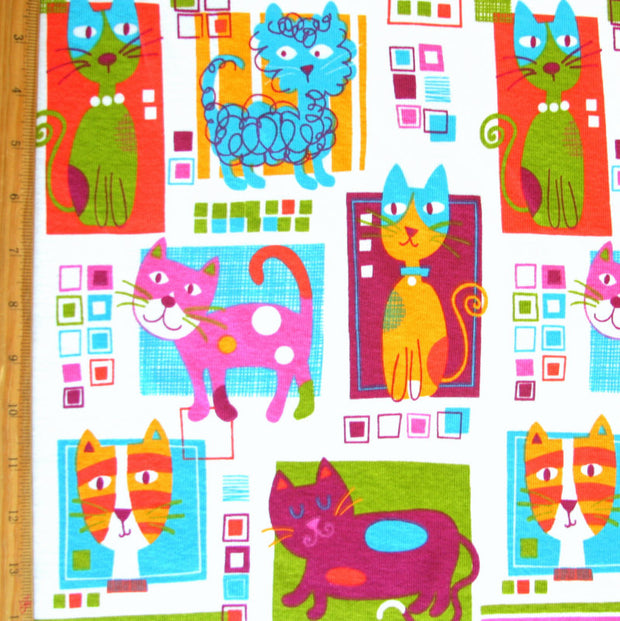 Colorful Cats Cotton Knit Fabric