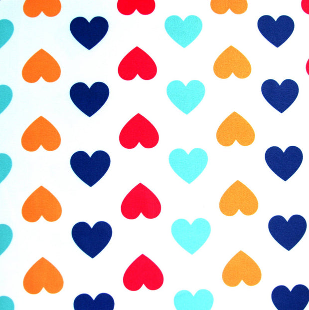 Colorful Hearts on Ivory Nylon Lycra Swimsuit Fabric