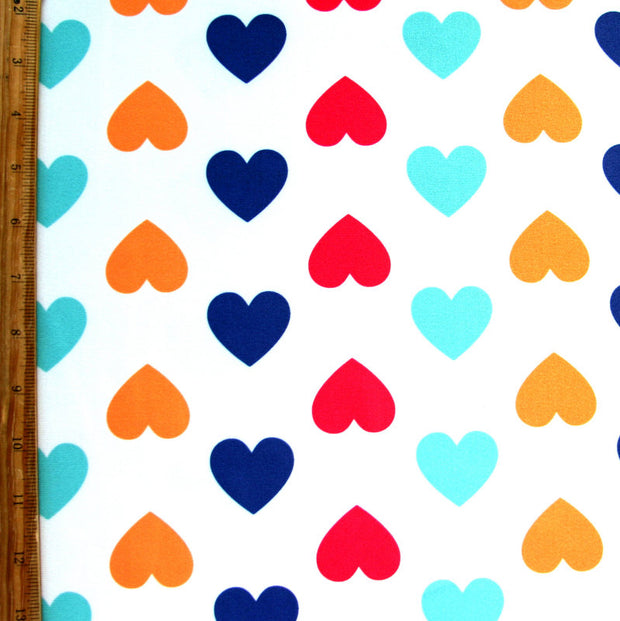 Colorful Hearts on Ivory Nylon Lycra Swimsuit Fabric