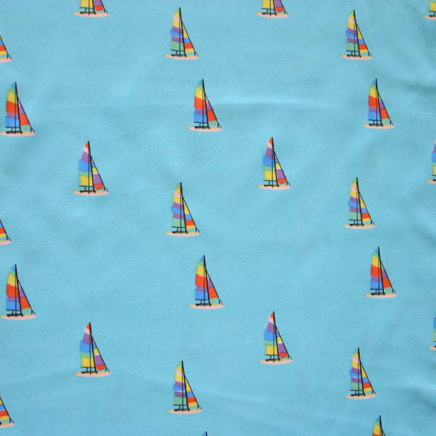Colorful Sailboats on Blue Microfiber Boardshort Fabric - Seconds - Not Quite Perfect