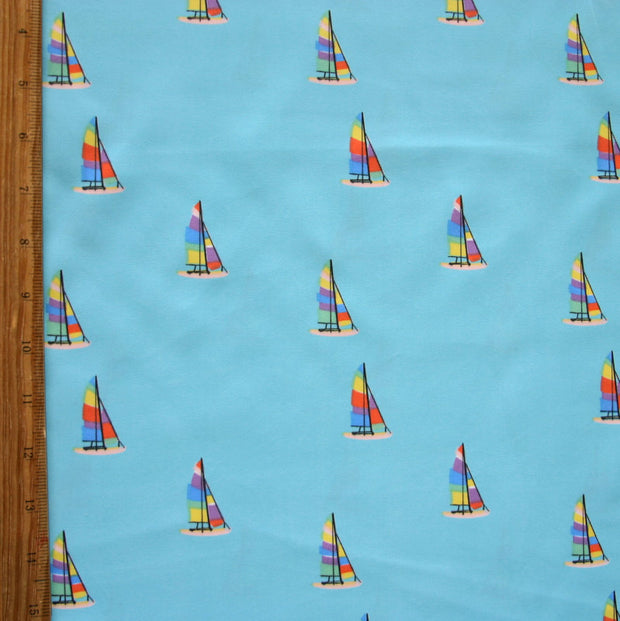 Colorful Sailboats on Blue Microfiber Boardshort Fabric - Seconds - Not Quite Perfect