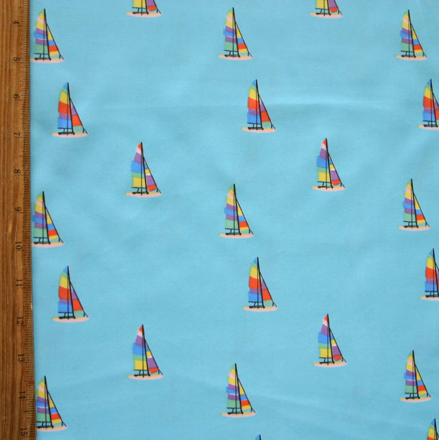 Colorful Sailboats on Blue Microfiber Boardshort Fabric - Seconds - Not Quite Perfect