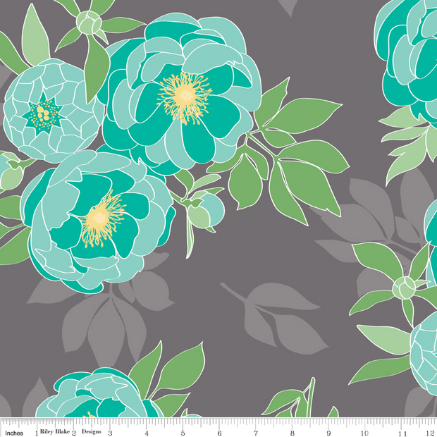 Cottage Main Floral Gray Cotton Lycra Knit Fabric by Riley Blake