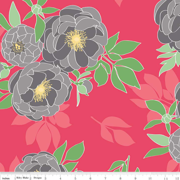 Cottage Main Floral Pink Cotton Lycra Knit Fabric by Riley Blake