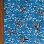 Cranes on Blue Nylon Spandex Swimsuit Fabric