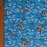 Cranes on Blue Nylon Spandex Swimsuit Fabric