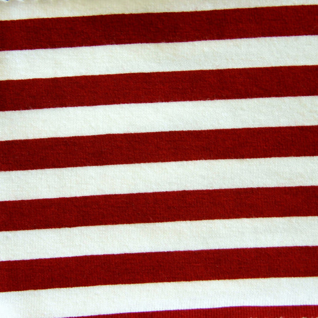 Crimson and Natural Stripes Cotton Lycra Knit Fabric - 15 Yard Bolt