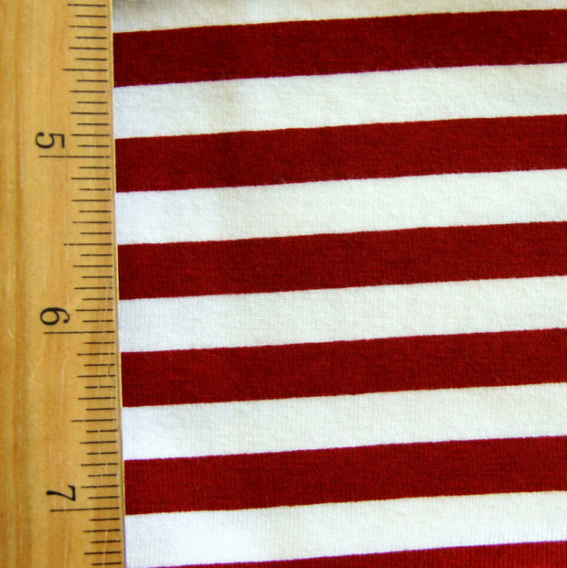 Crimson and Natural Stripes Cotton Lycra Knit Fabric - 15 Yard Bolt