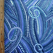 Dotty Curly Q's Swimsuit Fabric, Blue Colorway