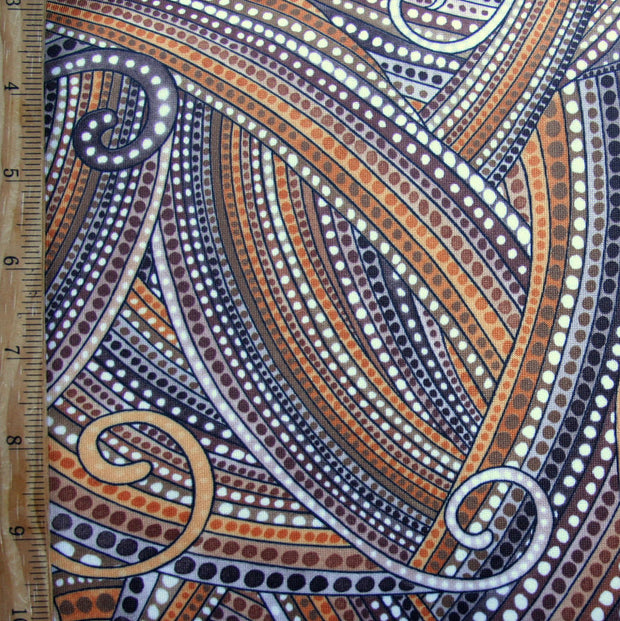 Dotty Curly Q's Swimsuit Fabric, Chocolate Colorway