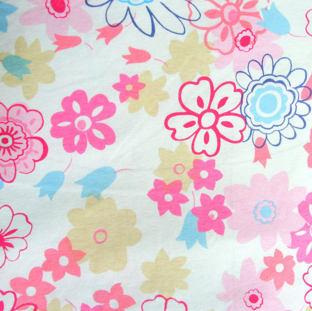 Daisy Delight Cotton Knit Fabric, Pink Colorway