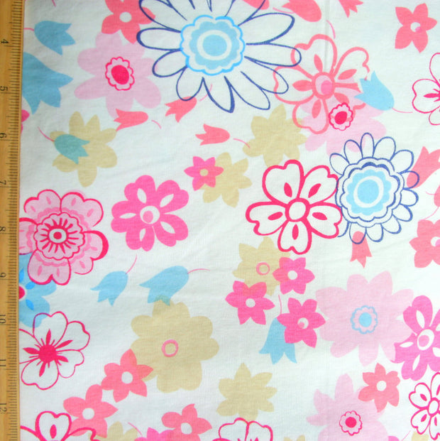 Daisy Delight Cotton Knit Fabric, Pink Colorway