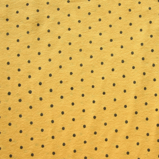 Dark Brown Pin Dots on Goldenrod Cotton Knit Fabric