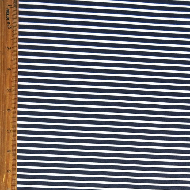 Dark Navy 3/16 and White 1/8 inch wide Stripe Nylon Spandex Swimsuit Fabric