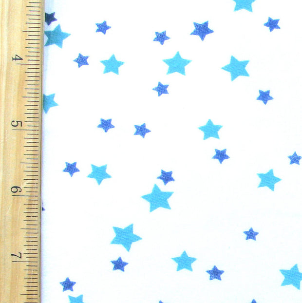 Denim Blue and Teal Stars Cotton Knit Fabric - 32" Remnant Piece