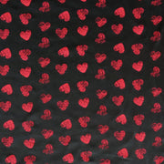 Red Distressed Hearts on Black Cotton Spandex Knit Fabric