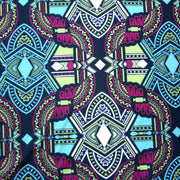 Dark Magenta, Seafoam, and Chartruese Aztec on Charcoal Black Nylon Lycra Swimsuit Fabric