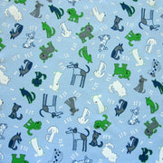 Four Legged Friends Cotton Knit Fabric, Blue Colorway