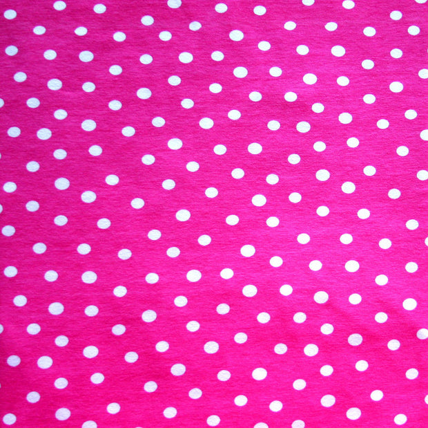 White Dotty Dots on Bright Pink Cotton Lycra Knit Fabric