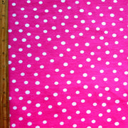White Dotty Dots on Bright Pink Cotton Lycra Knit Fabric