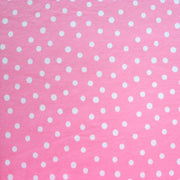 White Dotty Dots on Light Pink Cotton Lycra Knit Fabric
