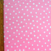 White Dotty Dots on Light Pink Cotton Lycra Knit Fabric