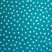 White Dotty Dots on Teal Cotton Lycra Knit Fabric - Seconds - Less Than Perfect