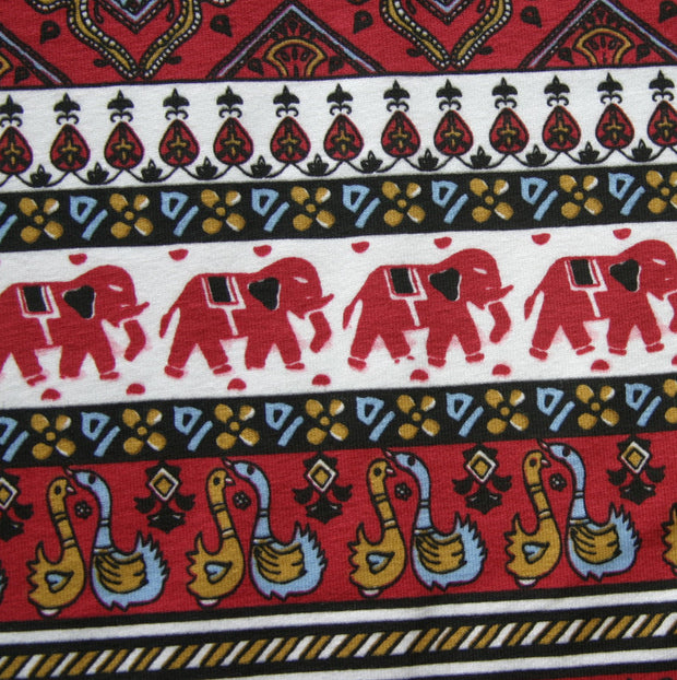 Elephants Marching Cotton Lycra Knit Fabric