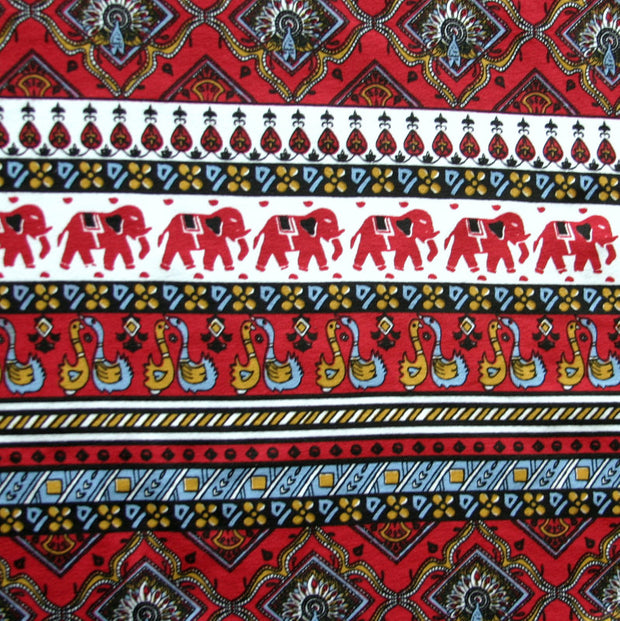 Elephants Marching Cotton Lycra Knit Fabric