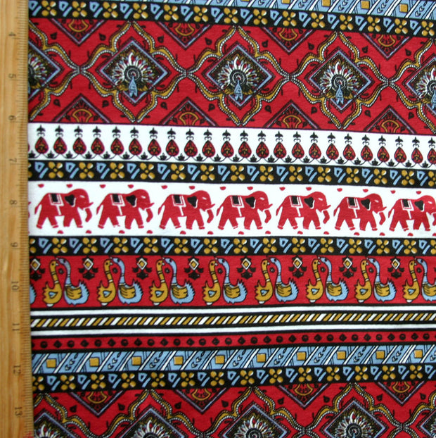 Elephants Marching Cotton Lycra Knit Fabric