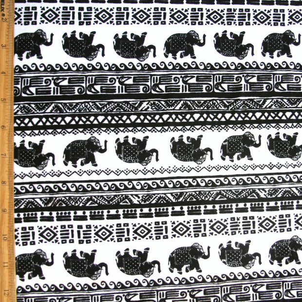 Elephant Mosaic Stripe Cotton Lycra Knit Fabric