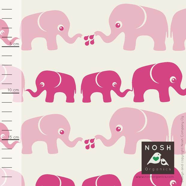 Elephants Organic Cotton Interlock Knit Fabric by Nosh Organics, Powder Pink Colorway